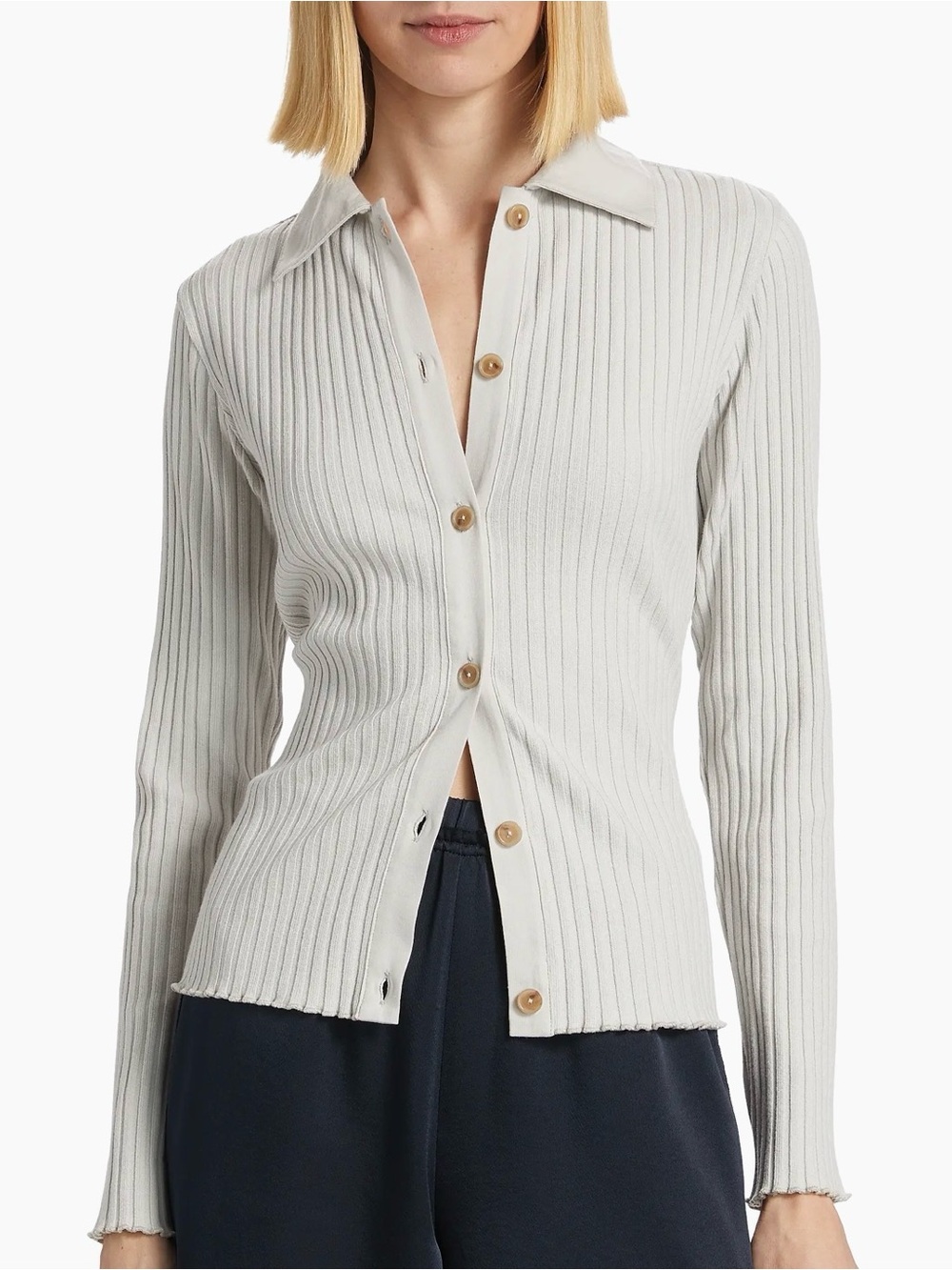 Vince Cotton-Blend Rib-Knit Polo Shirt